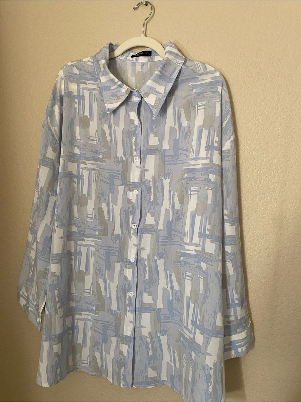 Light Blue and White Abstract Print Blouse lagenlook oversized layering